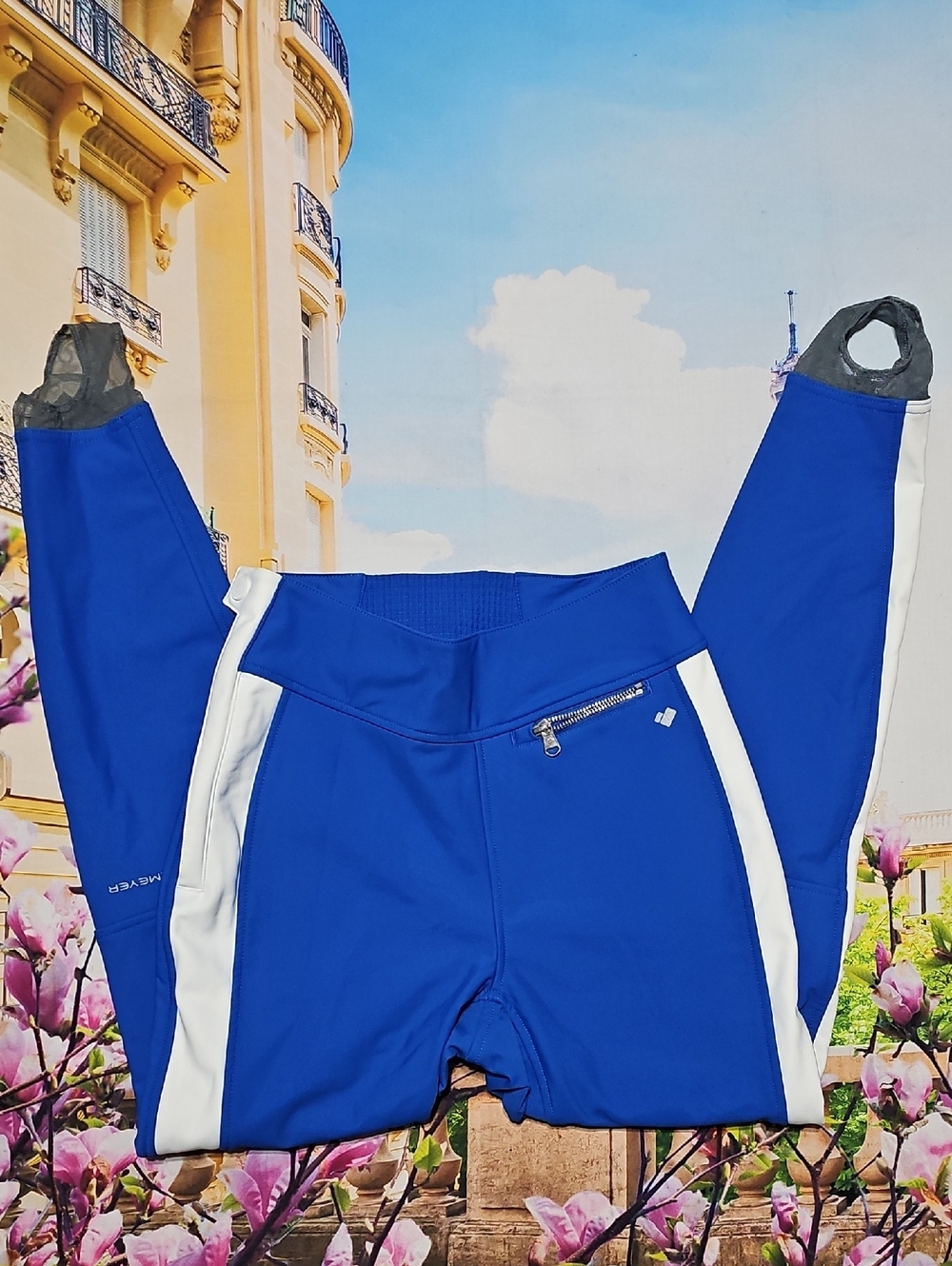 Obermeyer High Waisted Blue and White Stirrup Ski Pants Size 8